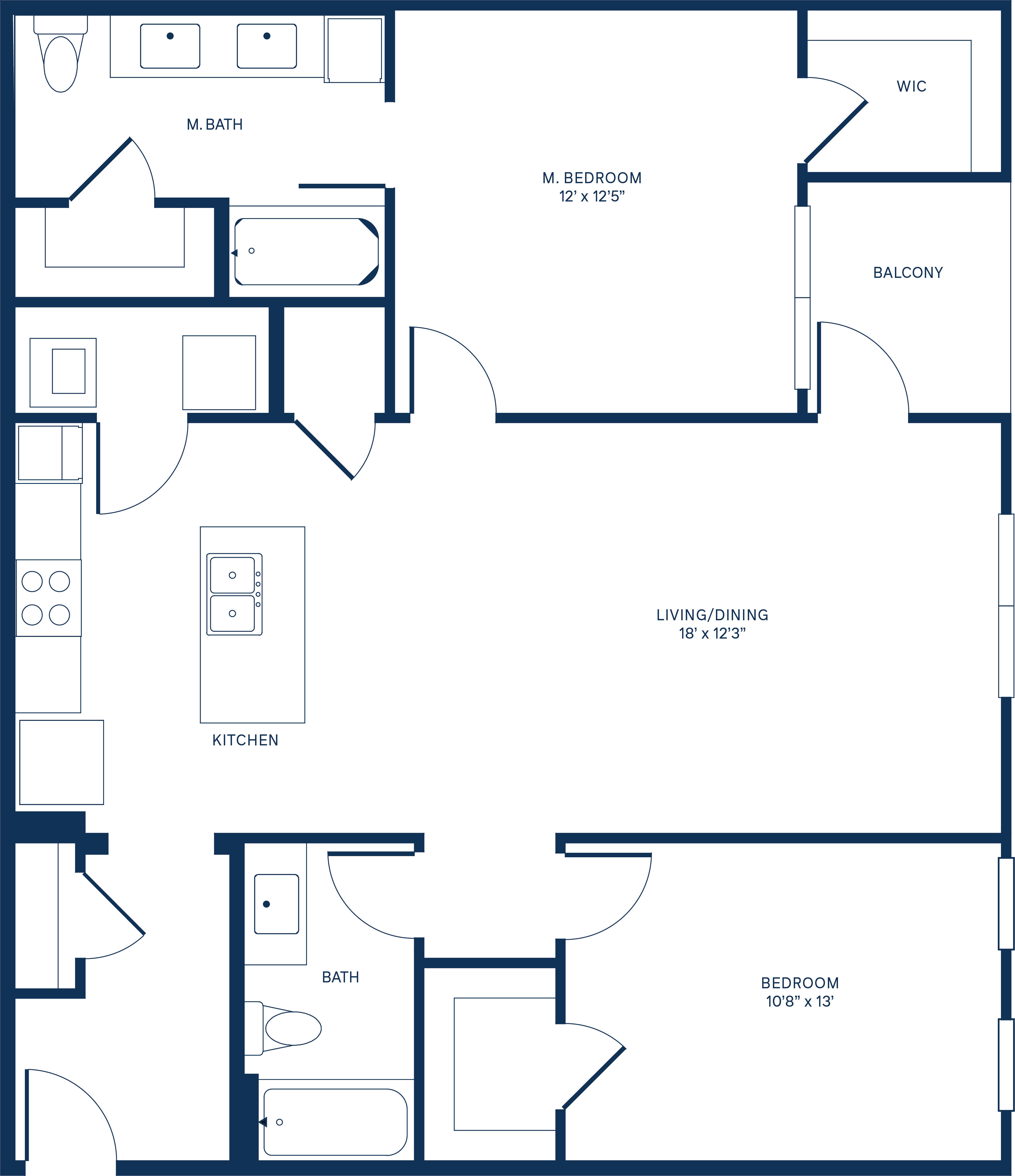 Floor plan for 2 beds, 2 baths, 1199 sqft